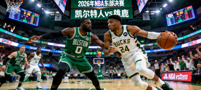 2026年NBA东部决赛凯尔特人对阵雄鹿的篮球比赛直播画面
